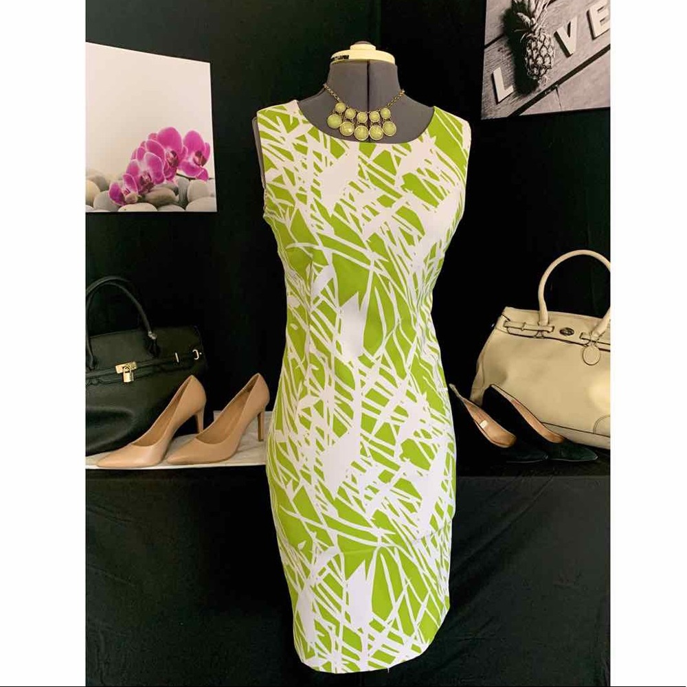 Green and White Printed Dress